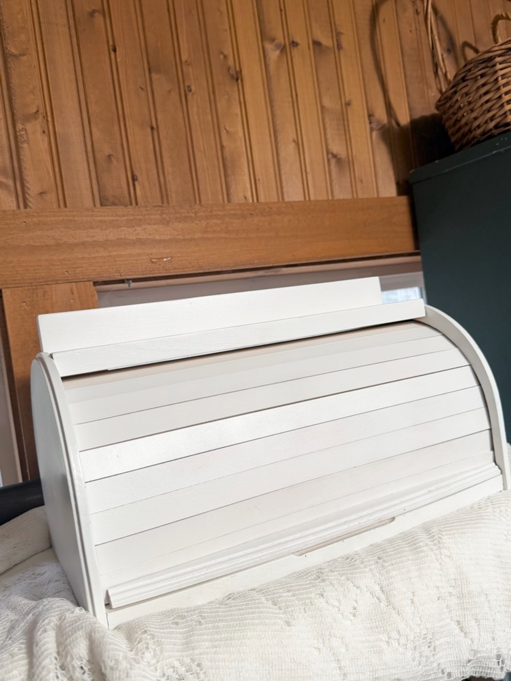 White Roll-Top Bread Box